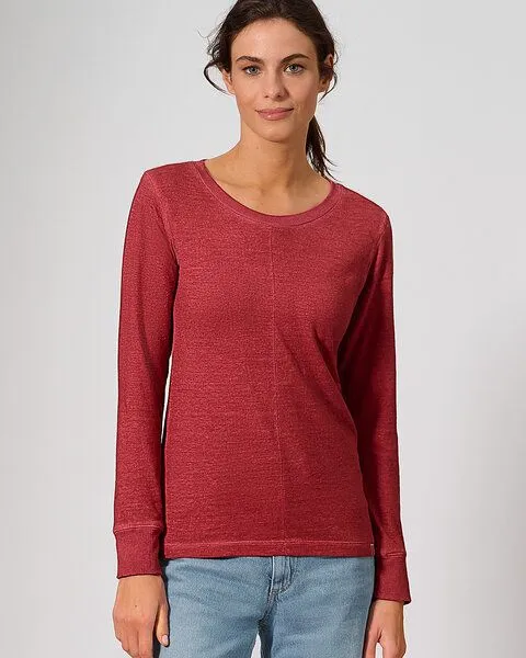 HempAge HempAge Langarmshirt mit mittiger Naht Hanf/Biobaumwolle, Ruby (rot), – Produktbild 1 von 4