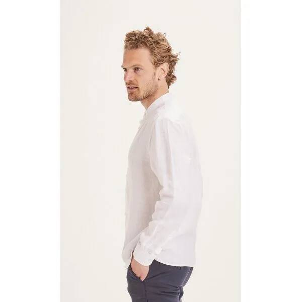 KnowledgeCotton Apparel KnowledgeCotton Apparel Leinenhemd - Custom fit linen stand collar shirt, Weiß (bright white), – Produktbild 3 von 4