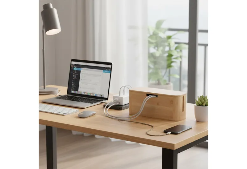 RELAXDAYS RELAXDAYS Kabelbox aus Bambus, (7-tlg), Braun, – Produktbild 2 von 4