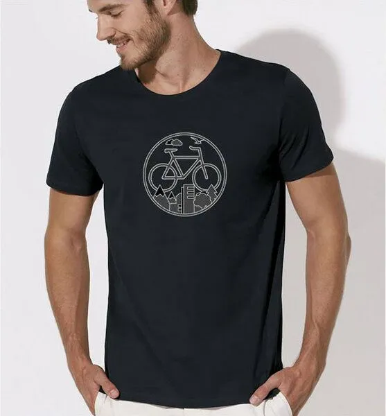 Picopoc Picopoc Fahrrad / Stadt & Natur, Berge & Bäume T-Shirt, Schwarz, – Produktbild 1 von 4