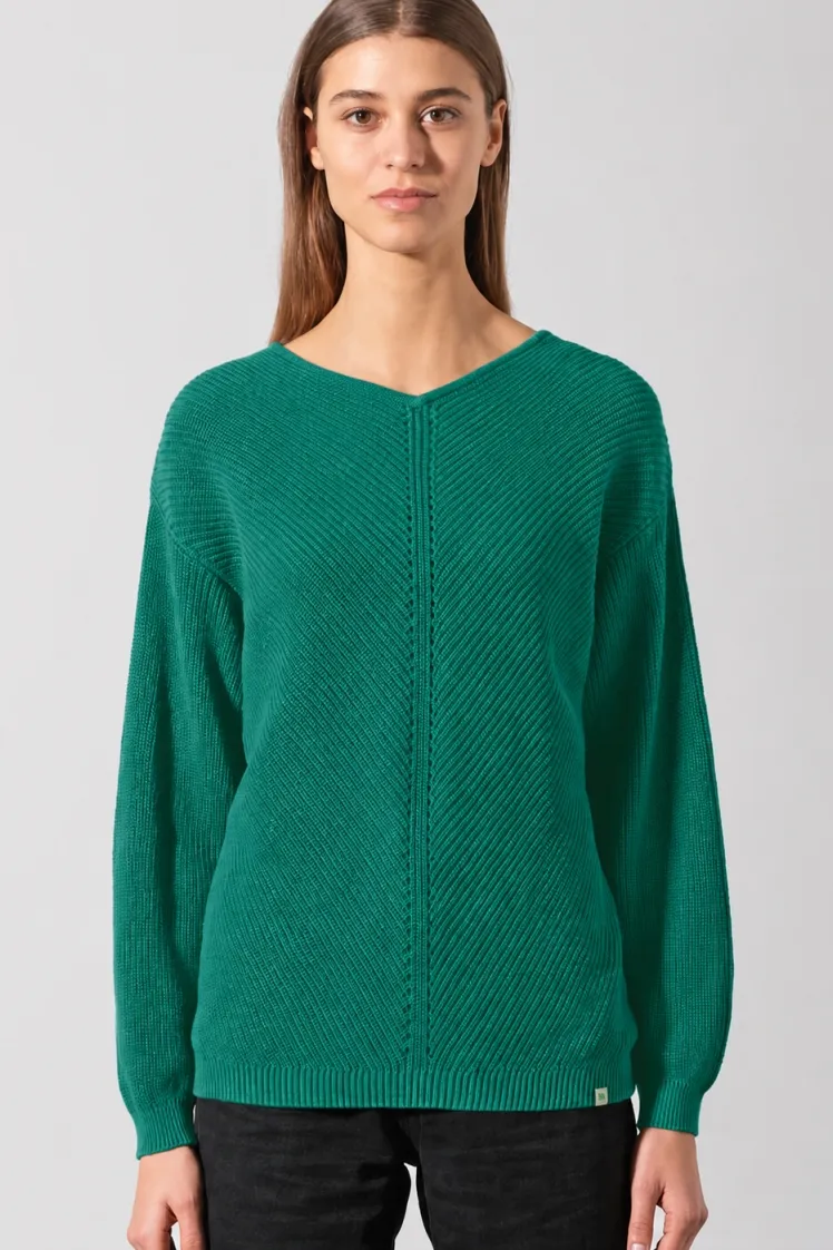 HempAge Hempage Damen vegan Pullover Timeless In Dschungelgrün, Grün, – Produktbild 1 von 2