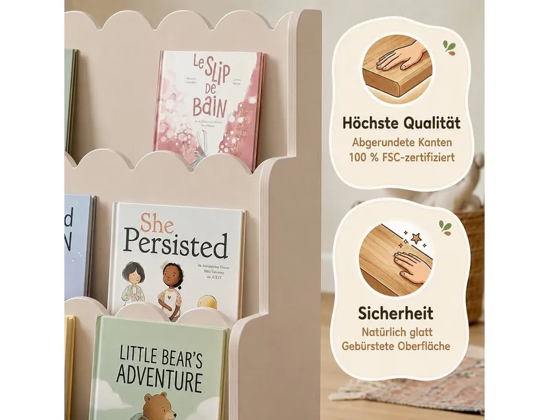 Smartwood Kinderregal Montessori, Bücherregal Kinder, FSC-Kiefernholz, Kaschmir, LULU, Kaschmir, – Produktbild 4 von 5