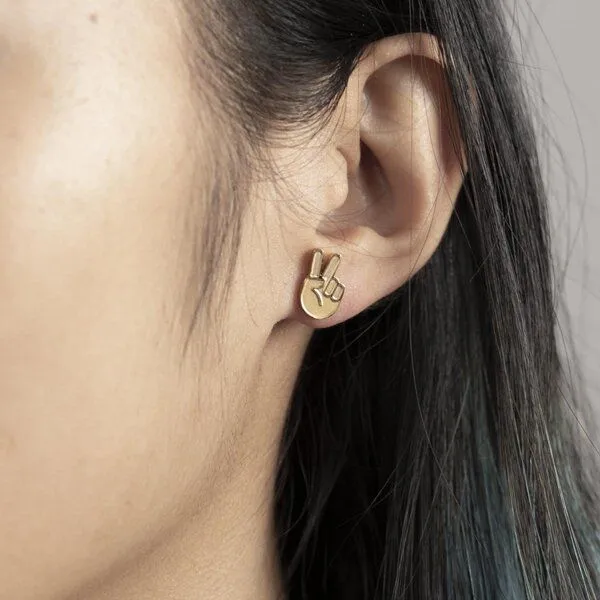 Fyngers Fyngers Ohrstecker aus chirurgischen Edelstahl hochglanzpoliert PEACE, Gold, – Produktbild 1 von 6