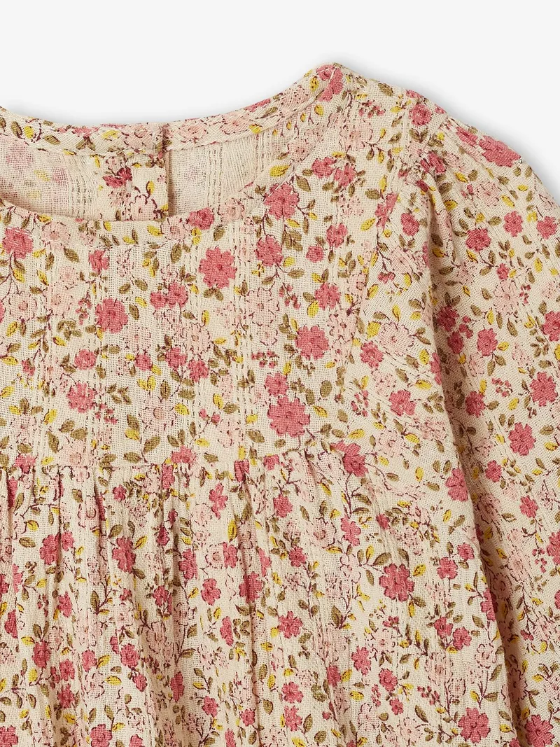 Vertbaudet Baby Bluse mit Blumenprint aus Baumwollkrepp, Wollweiß, – Produktbild 3 von 4