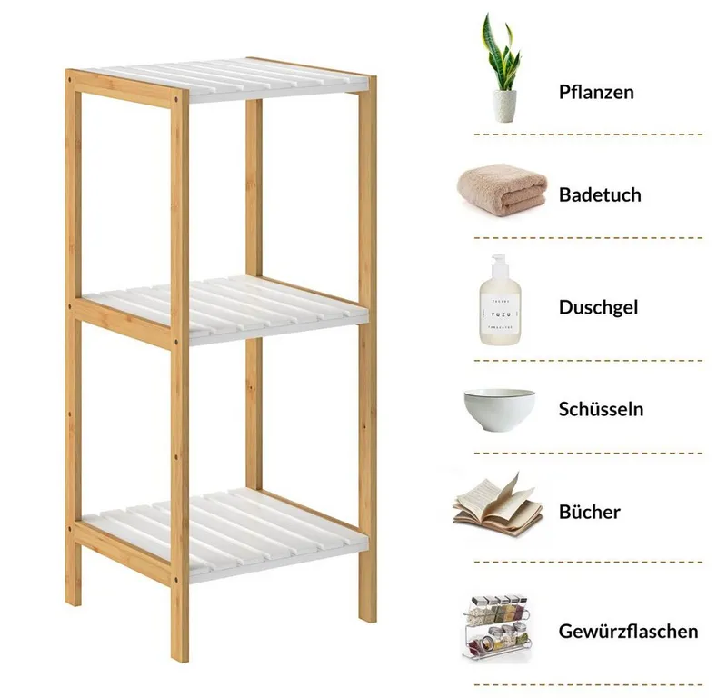Casaria® Casaria® Badregal, Bambus 3 Ablagen 80x33x34 cm Holz Badezimmer Badregal Holzregal, Braun, – Produktbild 5 von 5