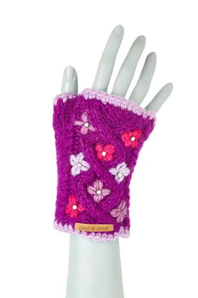 short'n'pietz short'n'pietz Handstulpen aus Schurwolle für Kinder, handgestrickt, Lila, – Produktbild 1 von 2