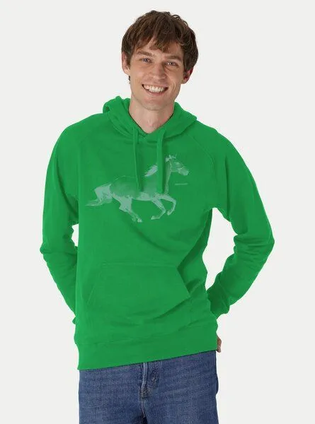 Peaces.bio - handbedruckte Biomode Peaces.bio - handbedruckte Biomode Bio-Herren-Kapuzensweater Horsepower, Grün, – Produktbild 1 von 2