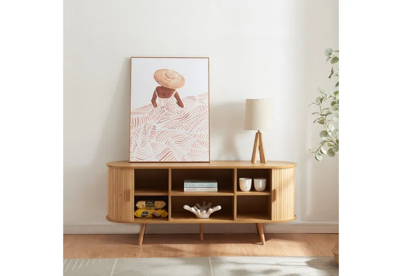 en.casa Sideboard, »Nordkapp« mit 2 Türen 140 x 40 x 56 cm Holz Bambus, Beige, – Produktbild 3 von 5