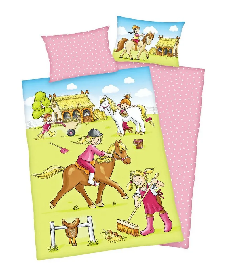 Herding Herding Babybettwäsche 100x135cm Ponyhof Pferdestall Rosa Punkte, Renforcé, 2 teilig, Baumwolle, Mädchenträume, Bunt, – Produktbild 2 von 5
