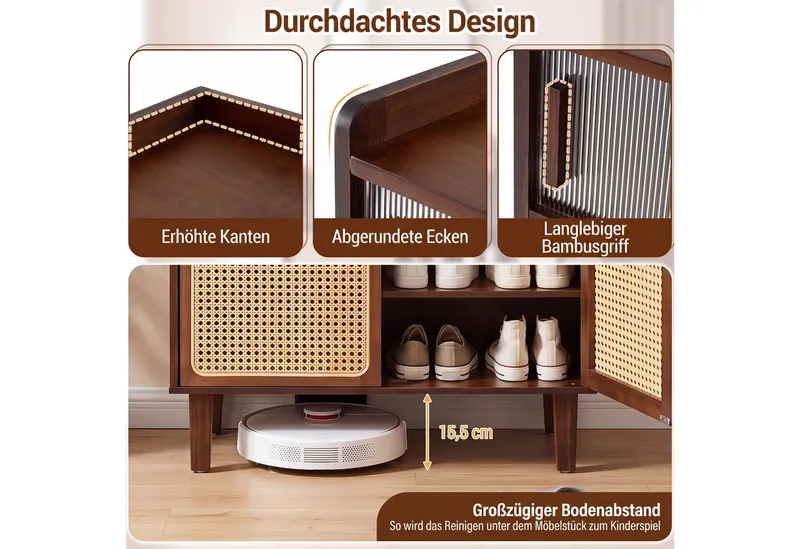 COSTWAY COSTWAY Schuhschrank Schuhkommode fur flur, Schuhregal schmal 67x33x107cm, Beige, – Produktbild 4 von 5
