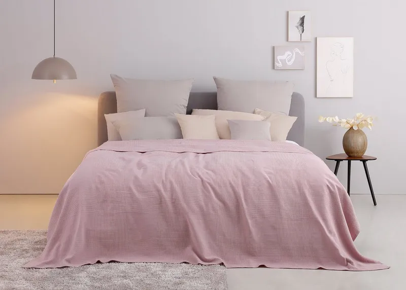 OTTO home Tagesdecke Mira, leichte Tagesdecke aus 100% Baumwolle, uni Überwurf, ohne Füllung, Rosa, – Produktbild 2 von 6