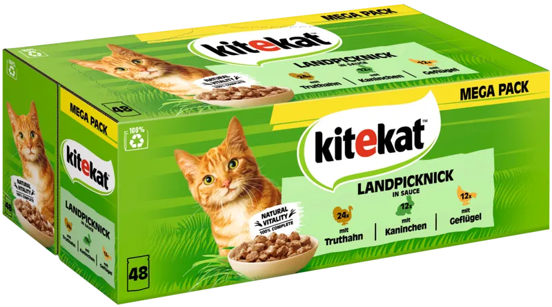 KITEKAT KITEKAT Portionsbeutel Multipack Landpicknick in Sauce 3 Varietäten 48 x 85g – Produktbild 1 von 1