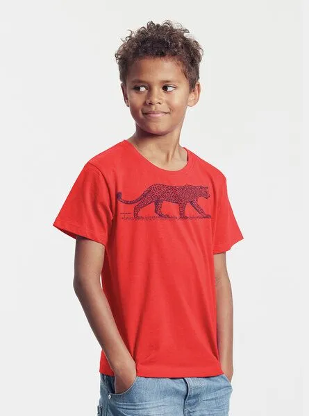 Peaces.bio - handbedruckte Biomode Peaces.bio - handbedruckte Biomode Bio-Kinder T-Shirt Leopard, Rot, – Produktbild 2 von 3