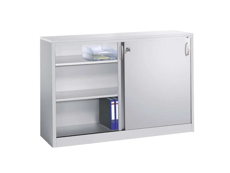 C+P C+P Schiebetürenschrank aus Stahl 160 cm breit lichtgrau T 40 H 100 – Produktbild 1 von 1