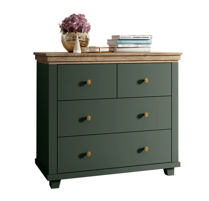 Lomadox Kommode EPSOM-83, grün mit Lefkas Eiche Nb. 90/80,5/42 cm, Grün, – Produktbild 1 von 5