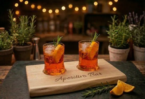 Portia by Callidus Designs Portia by Callidus Designs Aperitivo Bar Servierbrett aus Eiche mit Naturkante mit Glasmulden – Produktbild 5 von 8