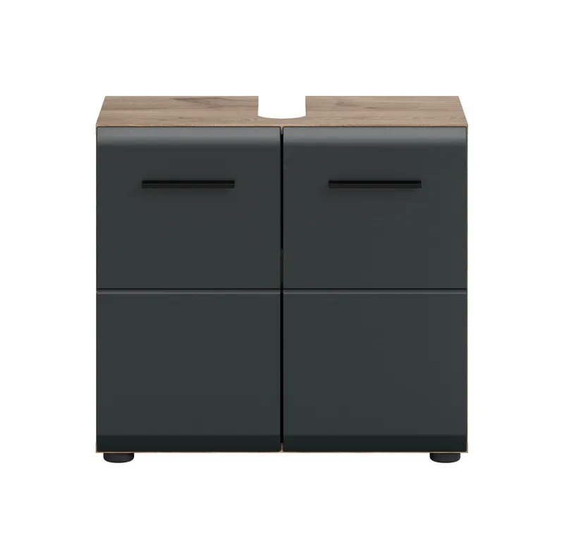 furnling Waschbeckenunterschrank Ivy Badunterschrank mit 2 Türen & Ausschnitt, MDF Front, Stauraumschrank, Schwarz, – Produktbild 1 von 5