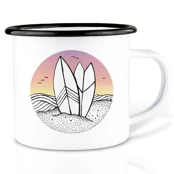 LIGARTI Emailletasse »Surfing Day and Night« von LIGARTI | 300 oder 500 ml | handveredelt in Deutschland | Cup, Kaffeetasse, Emaillebecher, Camping Becher – Produktbild 1 von 1
