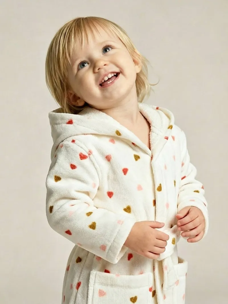 Vertbaudet Bademantel HERZ Baby personalisierbar, Weiß bedruckt, – Produktbild 2 von 4