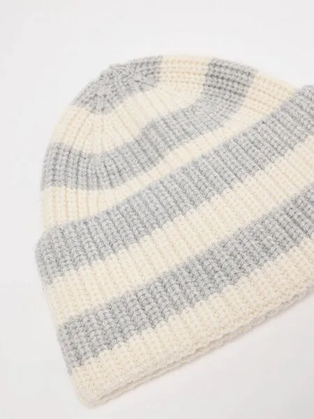 LANIUS LANIUS Streifenmütze aus Bio-Schurwolle und Bio-Baumwolle, Grey melange, – Produktbild 3 von 4