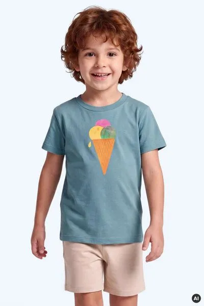 MelaDi Meladi Kinder Shirt aus Biobaumwolle - Eiscreme auf Türkis – Produktbild 4 von 6