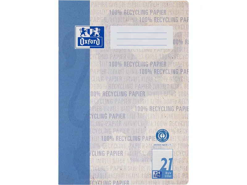 OXFORD OXFORD Recycling-Schulheft DIN A4, 16 Blatt, Lineatur 21 (liniert), 90 g/m² – Produktbild 1 von 1