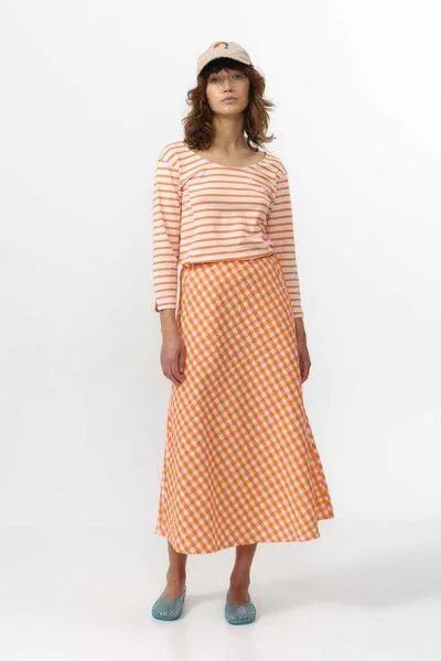 SUITE13LAB Suite13lab Damen-Midirock BELEN kariert, Orange, – Produktbild 2 von 4