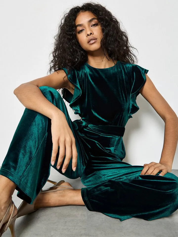 Apricot Apricot Jumpsuit Partyjumpsuit (mit Bindeband) aus Samt, Grün, – Produktbild 1 von 4