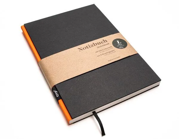 tyyp tyyp Notizbuch A5 schwarz – 100% Recyclingpapier – handmade in Germany – BerlinBook, Orange, – Produktbild 1 von 4