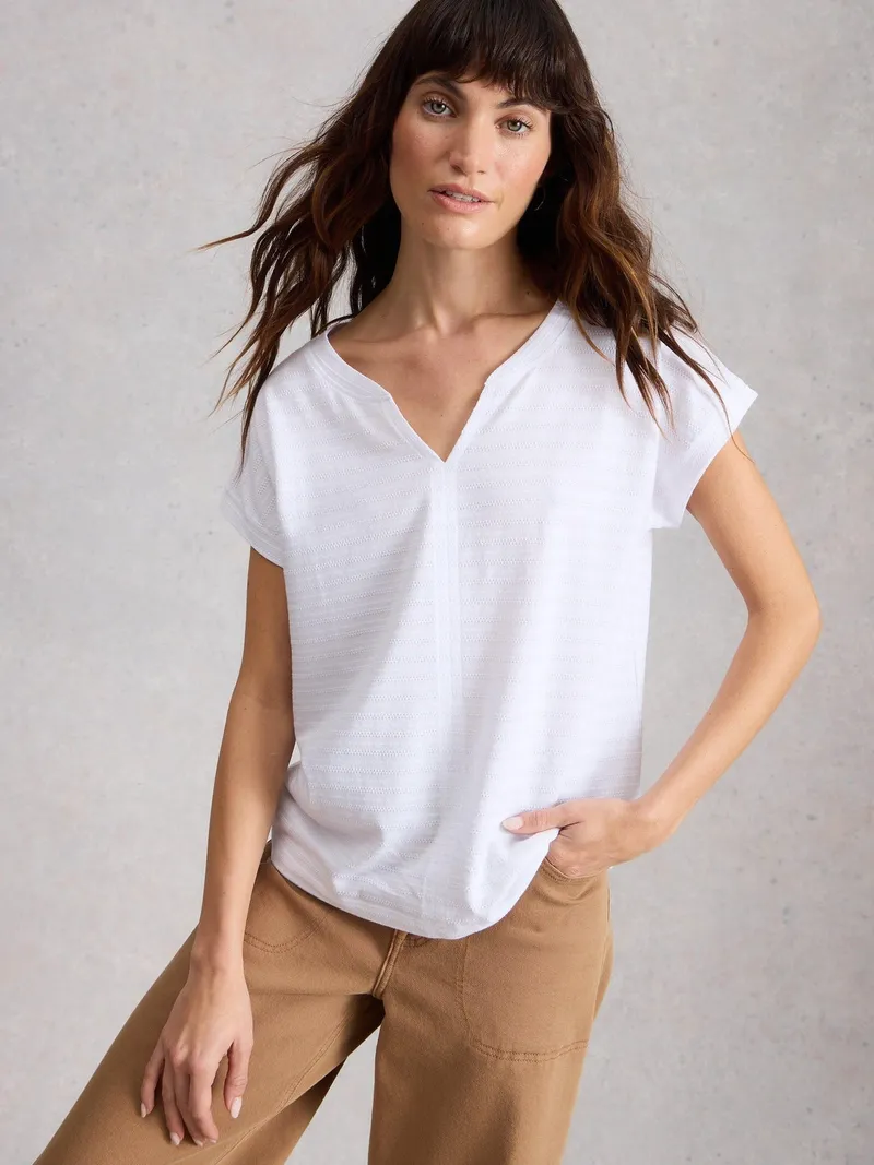 White Stuff T-Shirt Nelly mit Keilausschnitt - 42, Reines weiß, – Produktbild 1 von 4