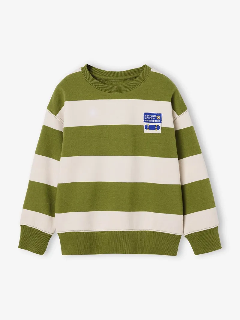 Vertbaudet Vertbaudet Sweatshirt mit Streifen und Skater-Aufnäher Jungen, Pistaziengrün, – Produktbild 2 von 4