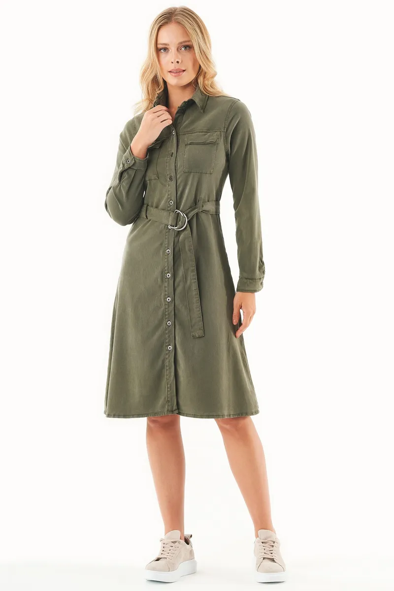 ORGANICATION ORGANICATION Damen vegan Hemdblusenkleid Bio-Baumwoll-Mix Oliv, Grün, – Produktbild 2 von 2