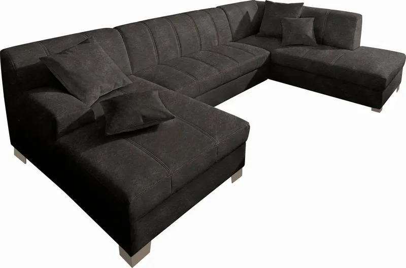 DOMO collection Wohnlandschaft TURAH 297x195x75 cm, moderne Steppung, viel Platz, bequem, whlw. mit Bettfunktion, U-Form, Grau, – Produktbild 6 von 6