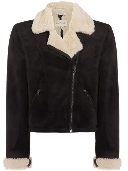 Will's Vegan Shop Will's Vegan Shop Recycelte Vegane Shearling Bomberjacke in schwarz, Schwarz, – Produktbild 1 von 1