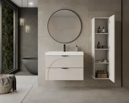 welltime Waschtisch FLOW CIRCLE mit Waschbecken, Breite 60 oder 80cm, modernes Design, Schrank mit 2 Schubladen, Soft-Close-Function, in 2 Breiten erhältlich – Produktbild 1 von 1