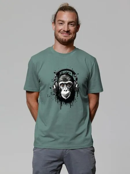 watapparel watapparel T-Shirt Unisex Affe hört Musik, Green bay, – Produktbild 3 von 3