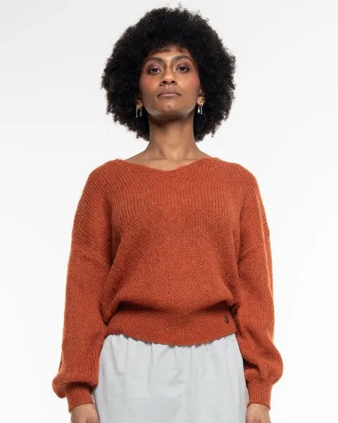 Alma & Lovis Alma & Lovis Leichter Pullover im Loose-Fit aus zartem Alpakastrick | Light V-Neck, Orange, – Produktbild 1 von 3