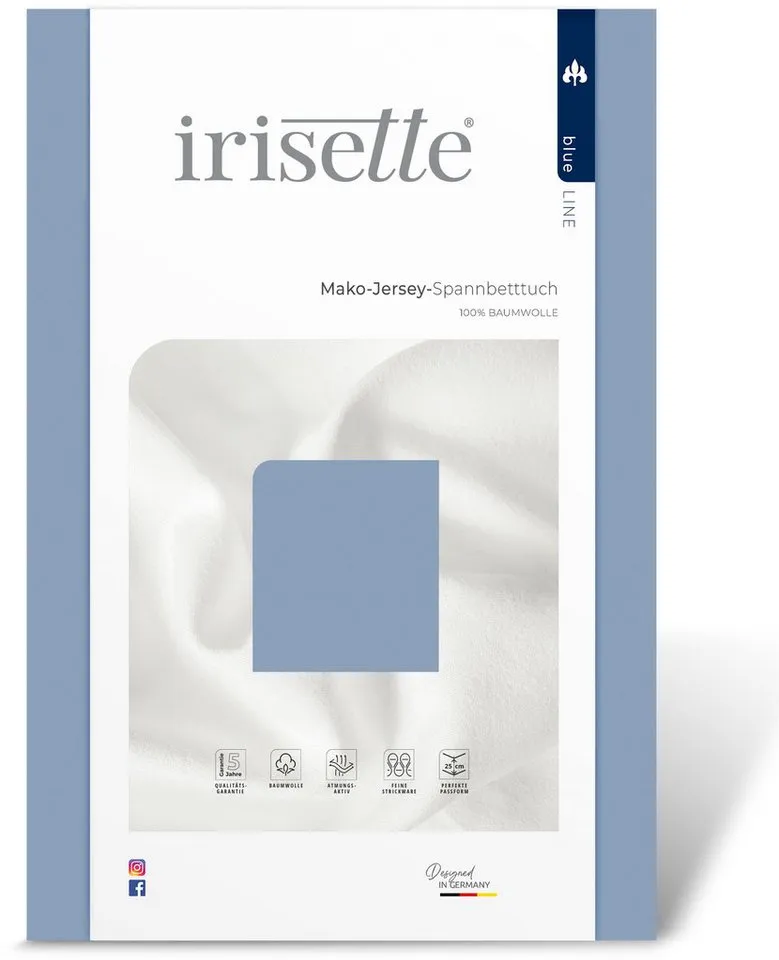 irisette irisette Spannbettlaken Jupiter 8, Mako-Jersey, Gummizug: rundum, (1 Stück), aus Baumwolle, für Matratzen bis 25 cm Höhe, Bettlaken, Spannbetttuch, Blau, – Produktbild 1 von 5