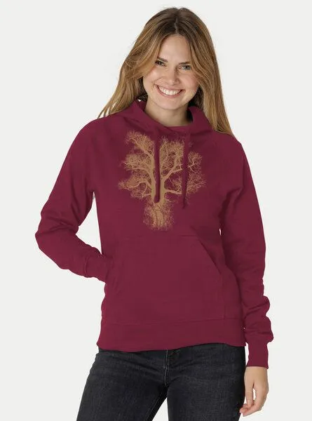 Peaces.bio - handbedruckte Biomode Peaces.bio - handbedruckte Biomode Bio-Damen-Kapuzensweater Chestnut, Bordeaux, – Produktbild 2 von 2