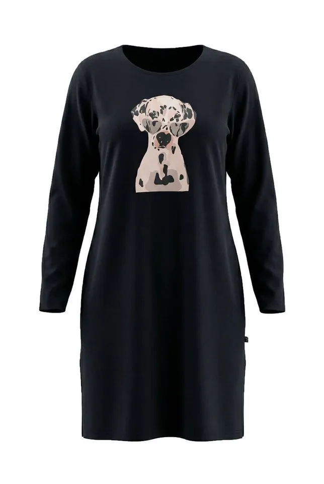 Ulla Popken Bigshirt Bigshirt Dalmatiner Rundhalsausschnitt Langarm, Schwarz, – Produktbild 3 von 4