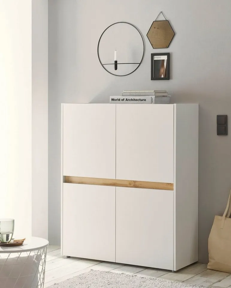 Home affaire Highboard City/Giron, moderner Schrank, Kommode, Stauraumschrank, Hochschrank, zeitlos, modern, ausreichend Stauraum, vielseitig einsetzbar, Weiß, – Produktbild 2 von 5