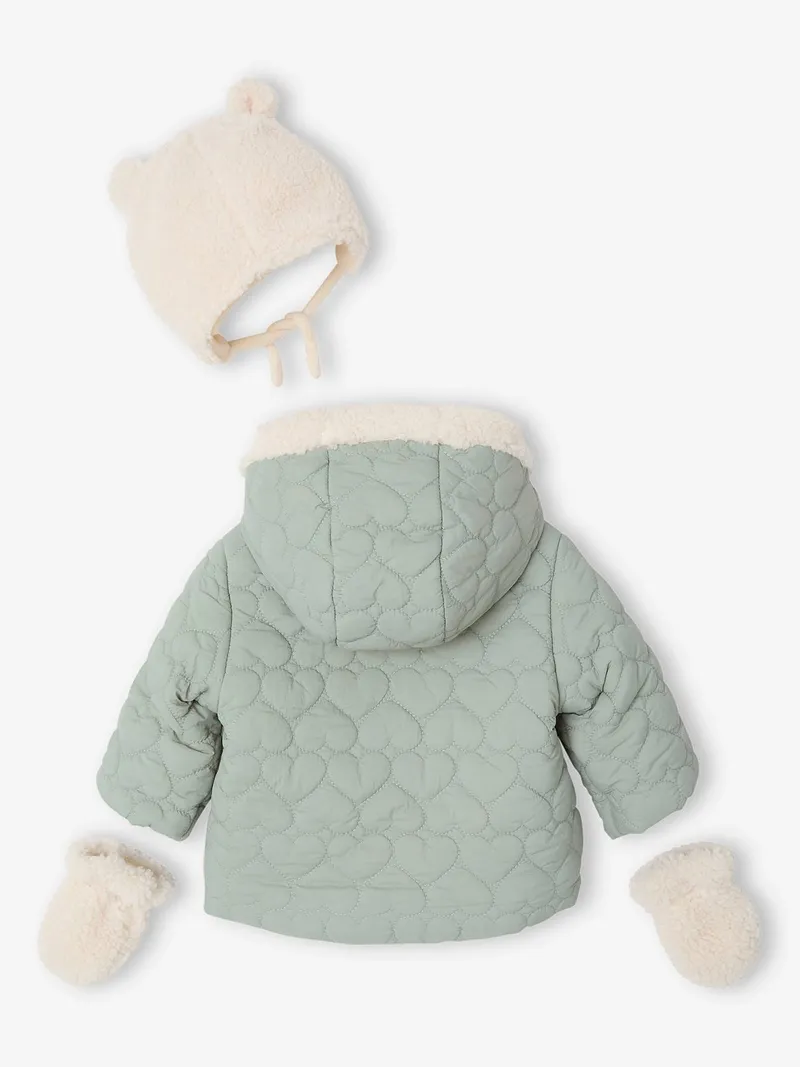Vertbaudet Baby-Set aus Steppjacke mit Kapuze, Salbeigrün, – Produktbild 4 von 4