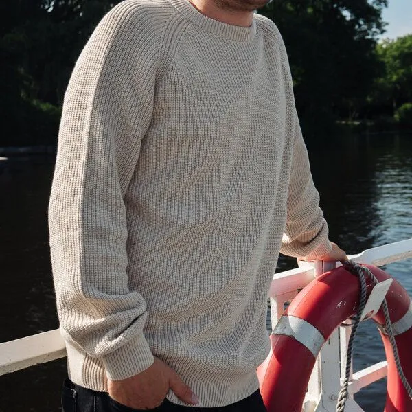 SALZWASSER SALZWASSER RAGO Strickpullover (Herren) aus 100% Bio-Baumwolle (GOTS), Naturweiß (weiss), – Produktbild 2 von 4