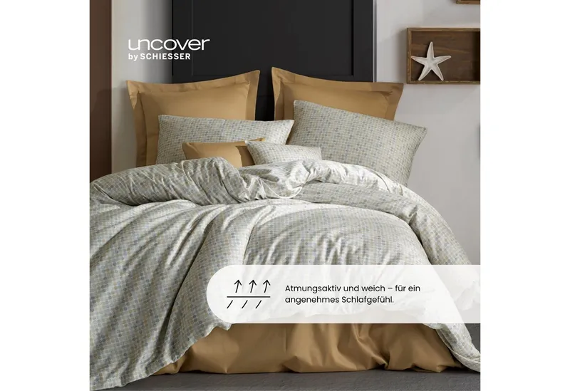uncover by SCHIESSER Bettwäsche Punto aus edlem Baumwollsatin, 135x200 cm + 80x80 cm, Satin, 2 teilig, OEKO-TEX® MADE IN GREEN, Beige, – Produktbild 4 von 5