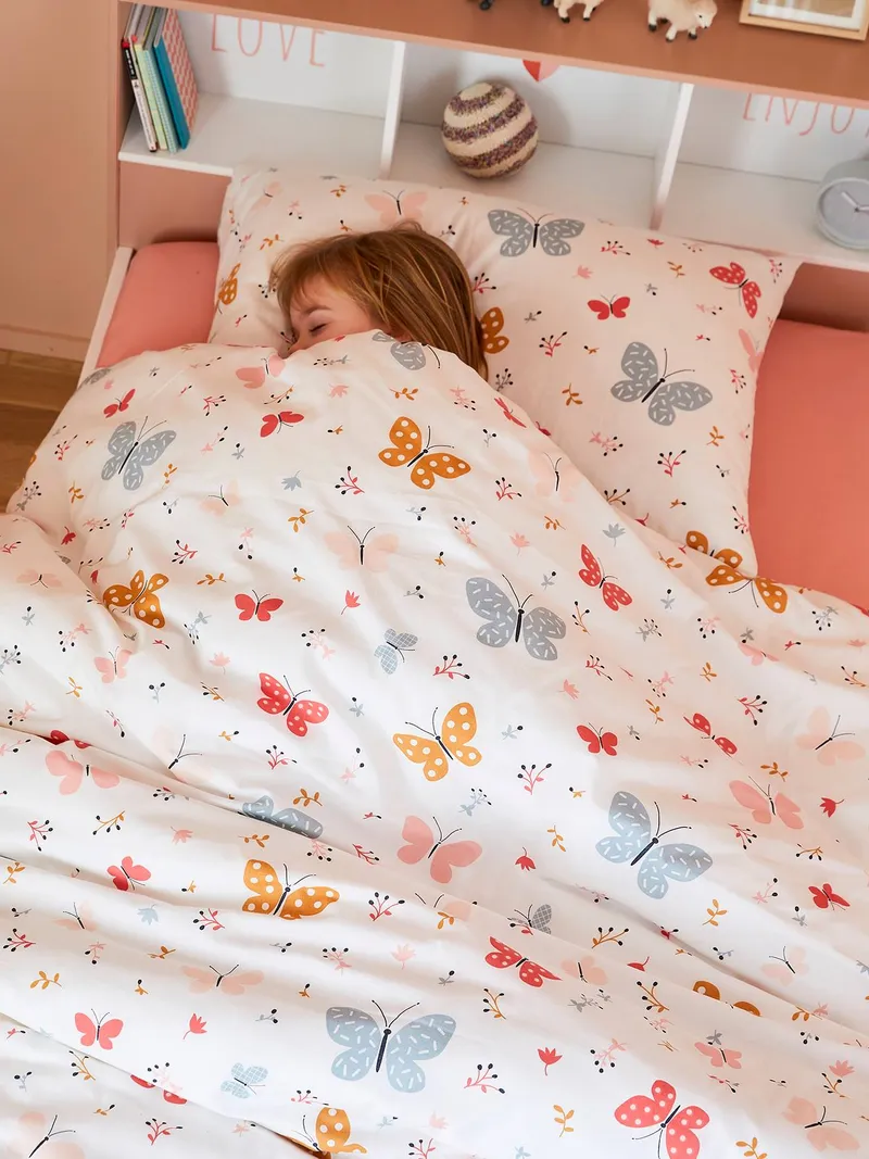 Vertbaudet Kinder Bettwäsche-Set SCHMETTERLINGE, Rosa, – Produktbild 3 von 4