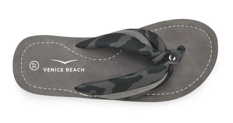 VENICE BEACH VENICE BEACH Sandale, Badeschuh, Badelatsche, Flip Flop, Badeschlappe, Sommerschuhe Badezehentrenner Zehentrenner mit wasserabweisender und leichter Sohle VEGAN, Grau|schwarz, – Produktbild 3 von 5