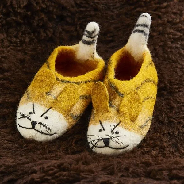 short'n'pietz short'n'pietz Filz Hausschuhe Tiger für Kinder und Erwachsene, Gelb, – Produktbild 1 von 3