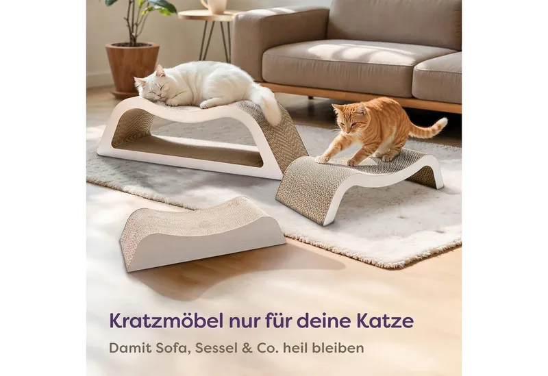 Knupis Kratzbrett Kratzpappe Katze XXL 75cm 3 - teilig – Kratzmöbel aus kratzfester, (Set, 3-teiliges Kratzbrett-Set), Langlebig bis 2 Jahre – Krallenpflege – Platzsparend – Möbel schutz, Weiß, – Produktbild 5 von 5