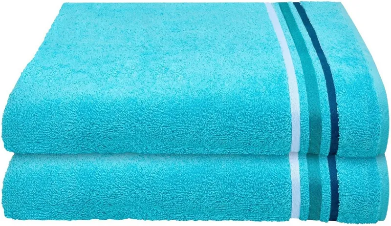 Schiesser Schiesser Duschtücher Skyline Color aus 100 % Baumwolle mit eleganter Streifenbordüre, Frottier (Set, 2-St), OEKO-TEX® MADE IN GREEN, Grün, – Produktbild 2 von 6
