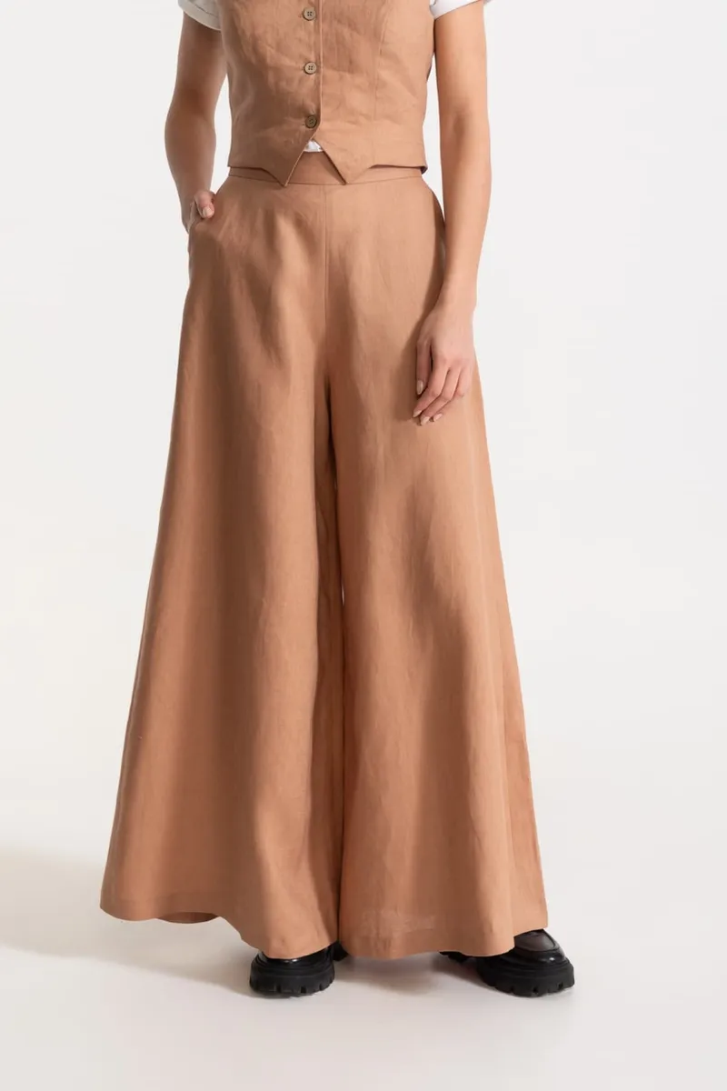 De IONESCU De IONESCU Damen vegan Hose Palazzo Leinen, Hellbraun, – Produktbild 2 von 2